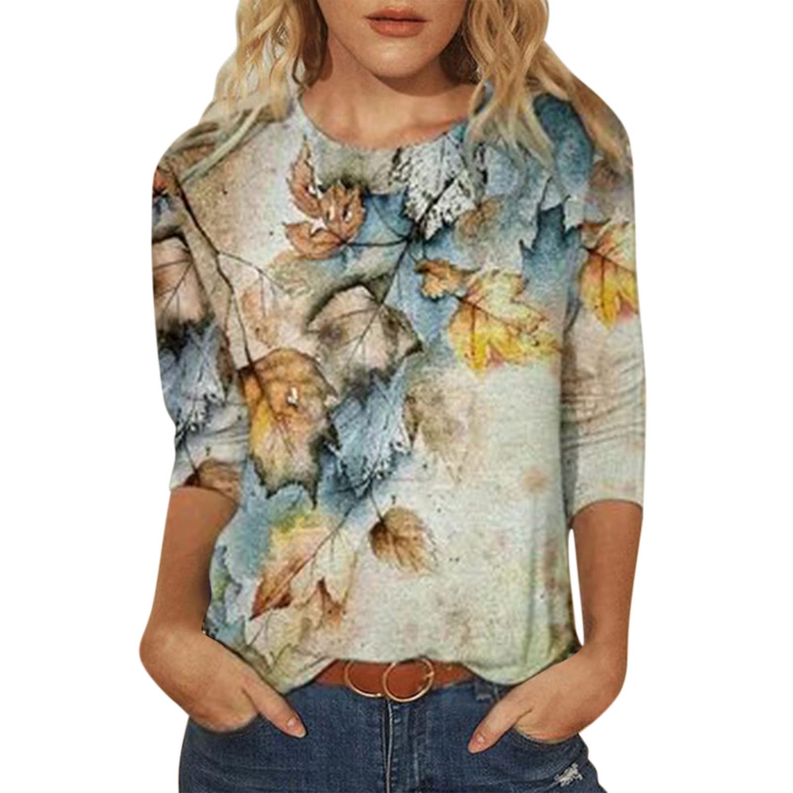 

Women s 3D Printed Leaf Butterfly Print T-shirt Fashion Long Sleeve Round Neck Regular Top Holiday Weekend Spring and Autumn S