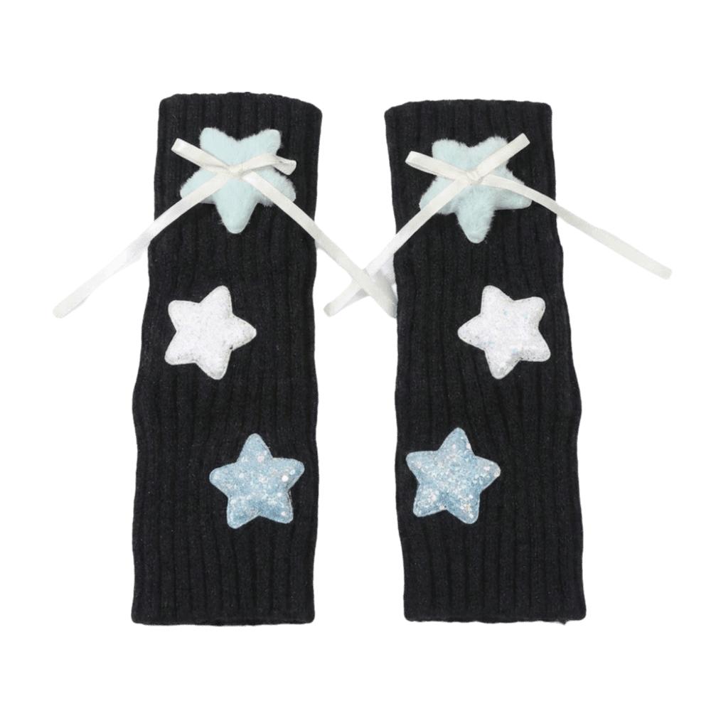 Plüsch Weiche Gestrickte Armstulpen Pailletten Stern Verziert Halbfingerhandschuhe Herbst Winter