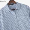 ZANZEA Women Casual Turn Down Collar Loose 3/4 Sleeve Stripe Blouse