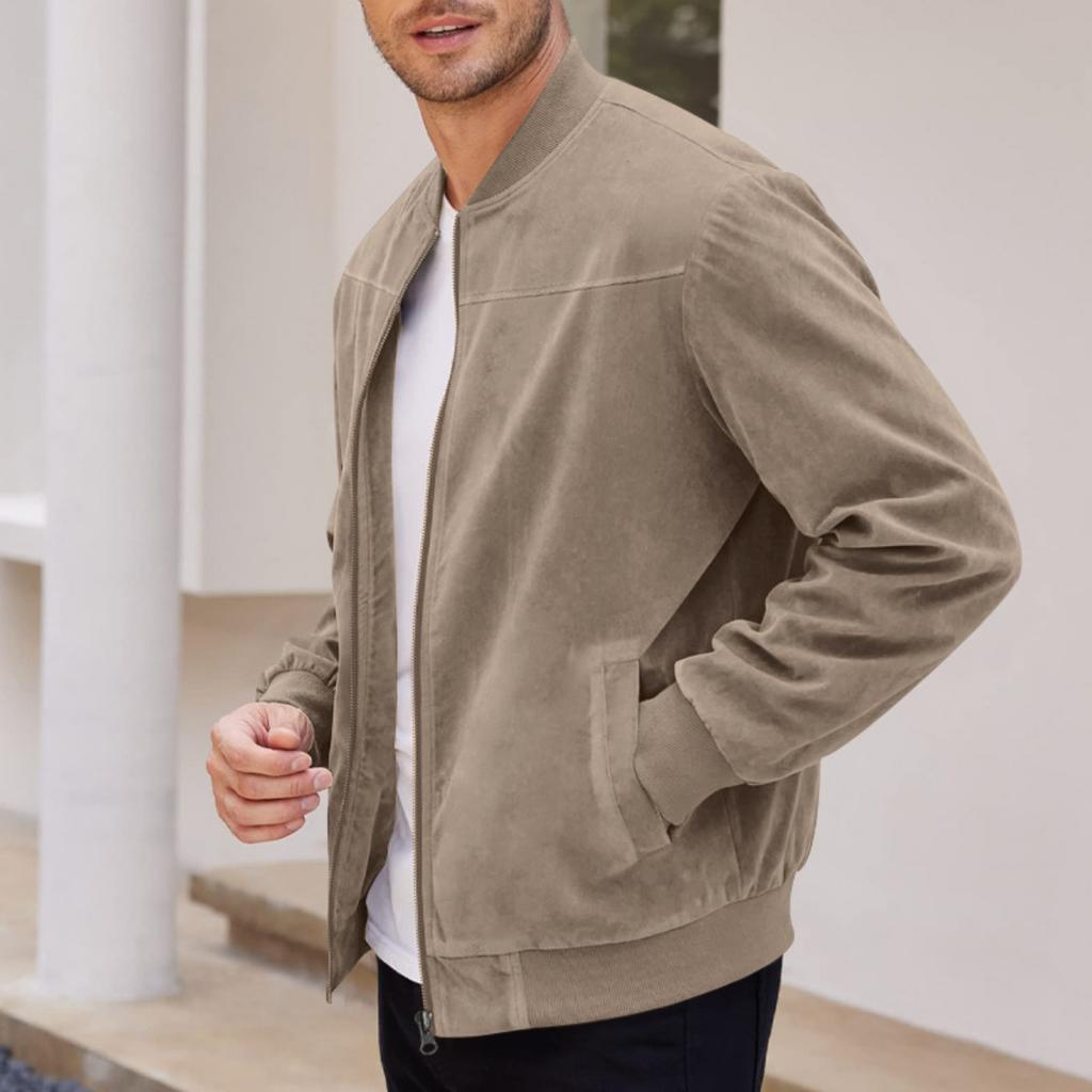Autumn Suede Solid Color Men's Zipper Jacket Casual Retro Long Sleeved Cardigan Jacket Men's