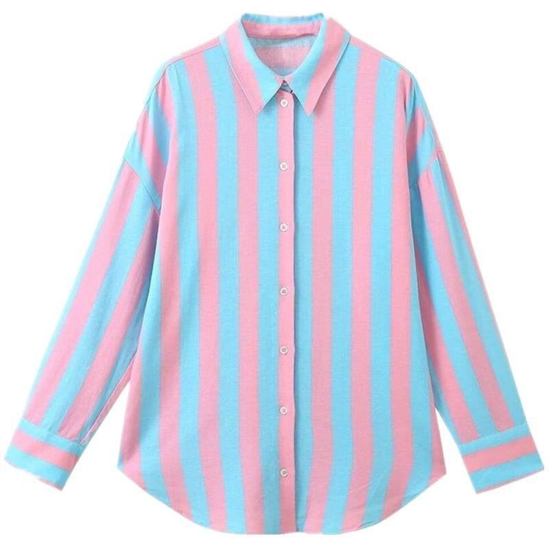 

Fashion Style New Arrival Women s Clothing Elegant Slim Looking Easiest for Match Linen Blended Stripes Loose Shirt 7699493 330 Picture color S