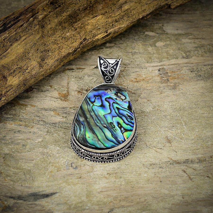Abalone Shell Gemstone Handmade 925 Sterling Silver Jewelry Pendant 2.05" M-9