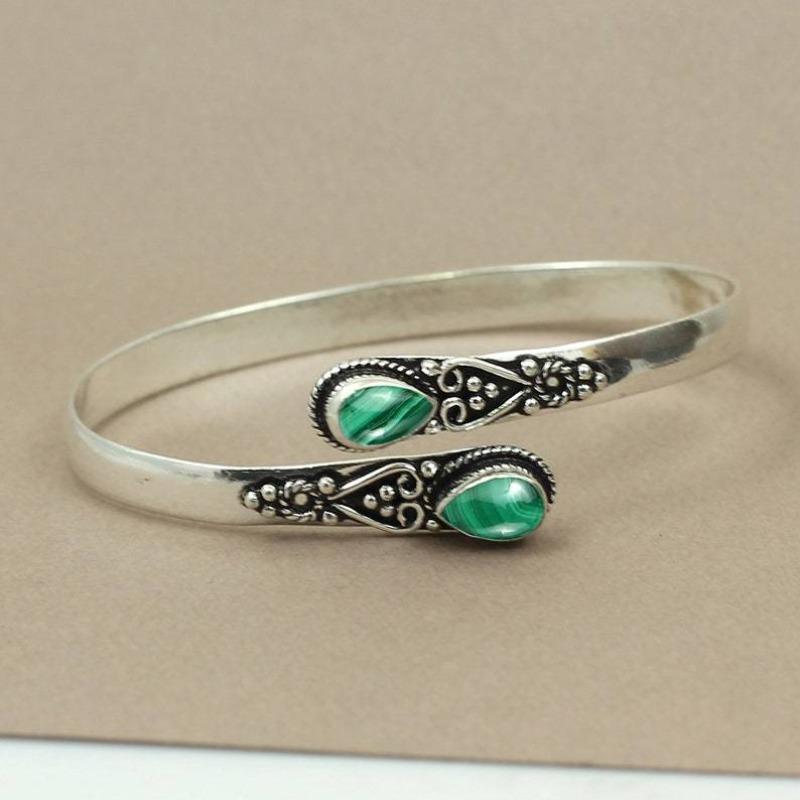 Vintage Ethnic Style Inlaid Imitation Natural Stone Bracelet Elegant Open Adjustable Bracelet Women Party Jewelry