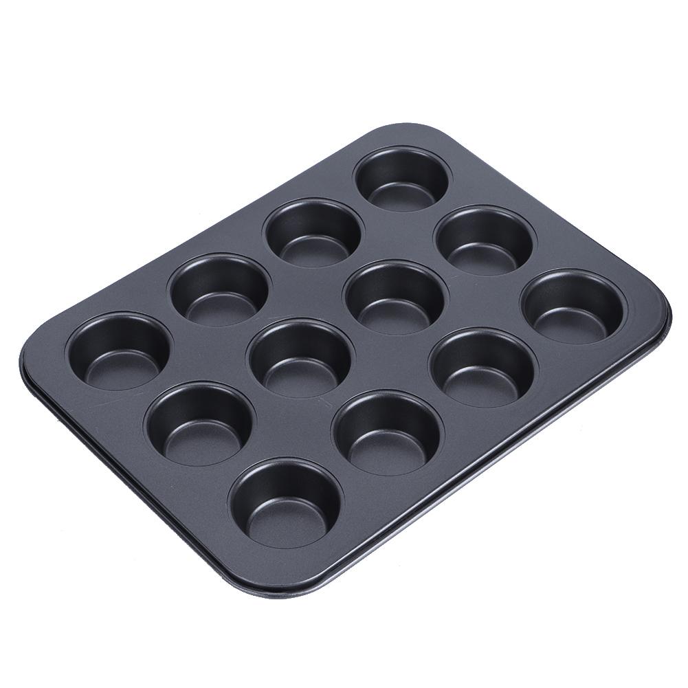 12 cești tigaie pentru brioșe tigăi pentru prăjituri, forma rotundă antiaderentă pentru prăjituri, bucătărie de acasă, gătire, instrumente de gătit DIY(Negru )