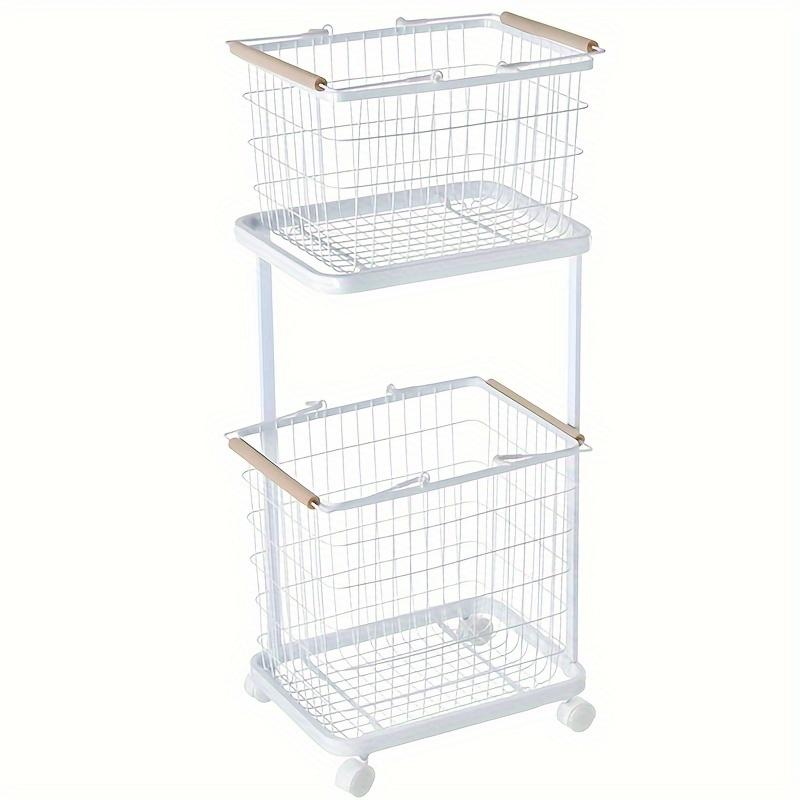 Двухуровневая тележка для белья на колесиках - Стильная металлическая рама, двухъярусные корзины для эффективной организации стирки белый