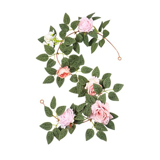 Artificial Rose Flower Garland UV Resistant Realistic Faux Flower Vine with Green Leaves Wedding Party Hanging Simulation Bloom Rattan Decoration