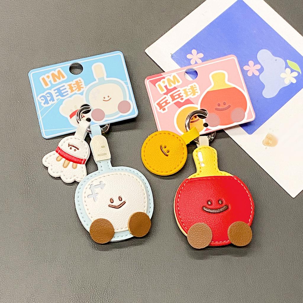 Badminton Table Tennis Car Keychain PU Leather Decoration for Sports Fan Travel Accessory