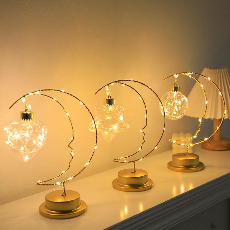 LED Iron Moon Night Light Star Light Bedroom Table Light Navidad Christmas Decorations 2025 Room Decor Atmosphere Table Lamp