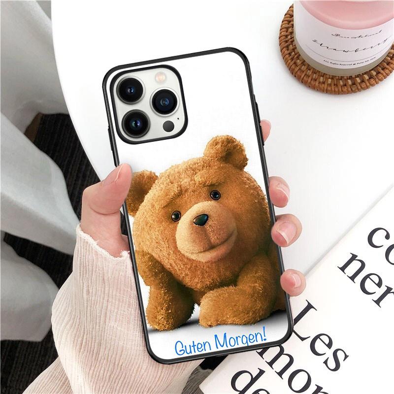 Cartoon Teddy Bear Phone Case for iPhone 14 13 12 11 Pro MAX X XS Max XR Mini SE2022 6S 7 8 Plus Black Case