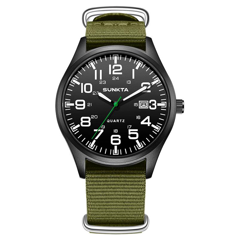 

SUNKTA Fashion Luminous Men Watches Casual Military Nylon Strap Waterproof Arabic Numerals Men Quartz Watch зелений