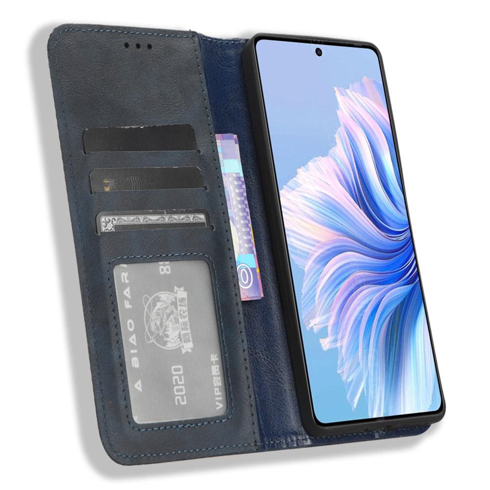 

For TECNO Camon 20 Premier 5G CK9n Anti-Scratch Cover Retro Stand PU Leather Phone Wallet Case Blue