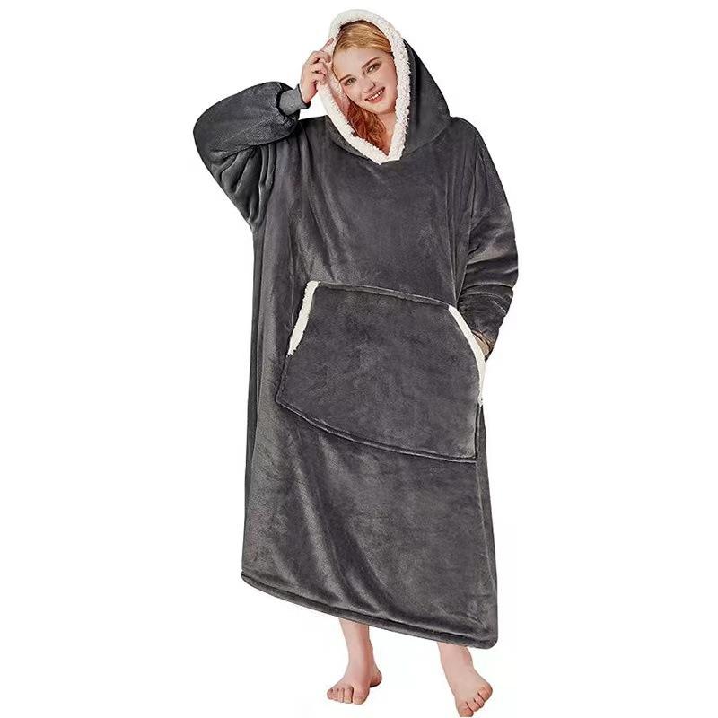 2024 Super Long Flannel Blanket with Sleeves Winter Hoodies Sweatshirt Women Men Pullover Fleece Giant TV Blanket Oversized New
