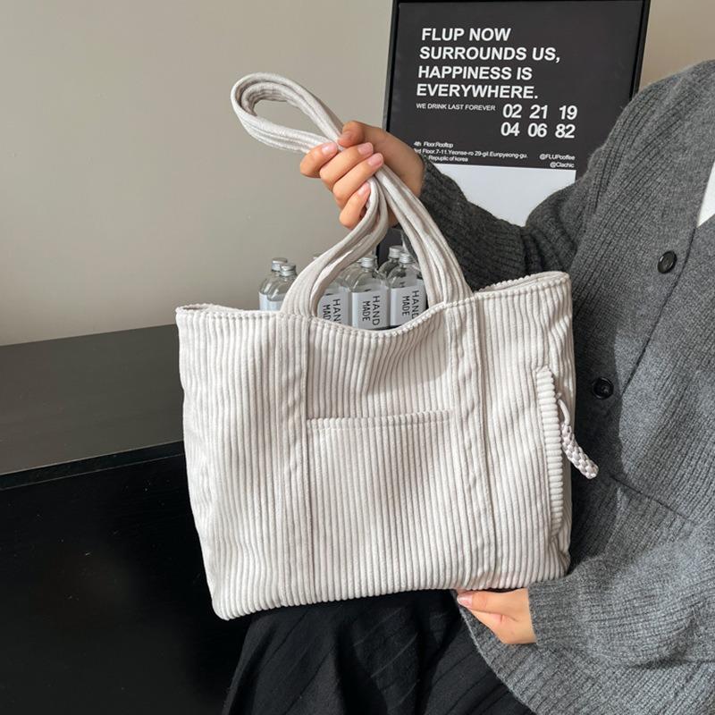 Corduroy Large Capacity Tote Bag Women Commuter To Work Cloth Bag Students Class Shoulder Handbag Simple Messenger Bag