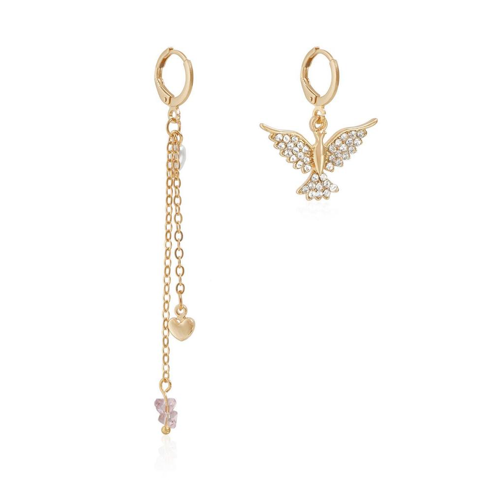 Pink Crystal Wing Tassel Necklace with Rhinestone and Pearl Bead Patchwork