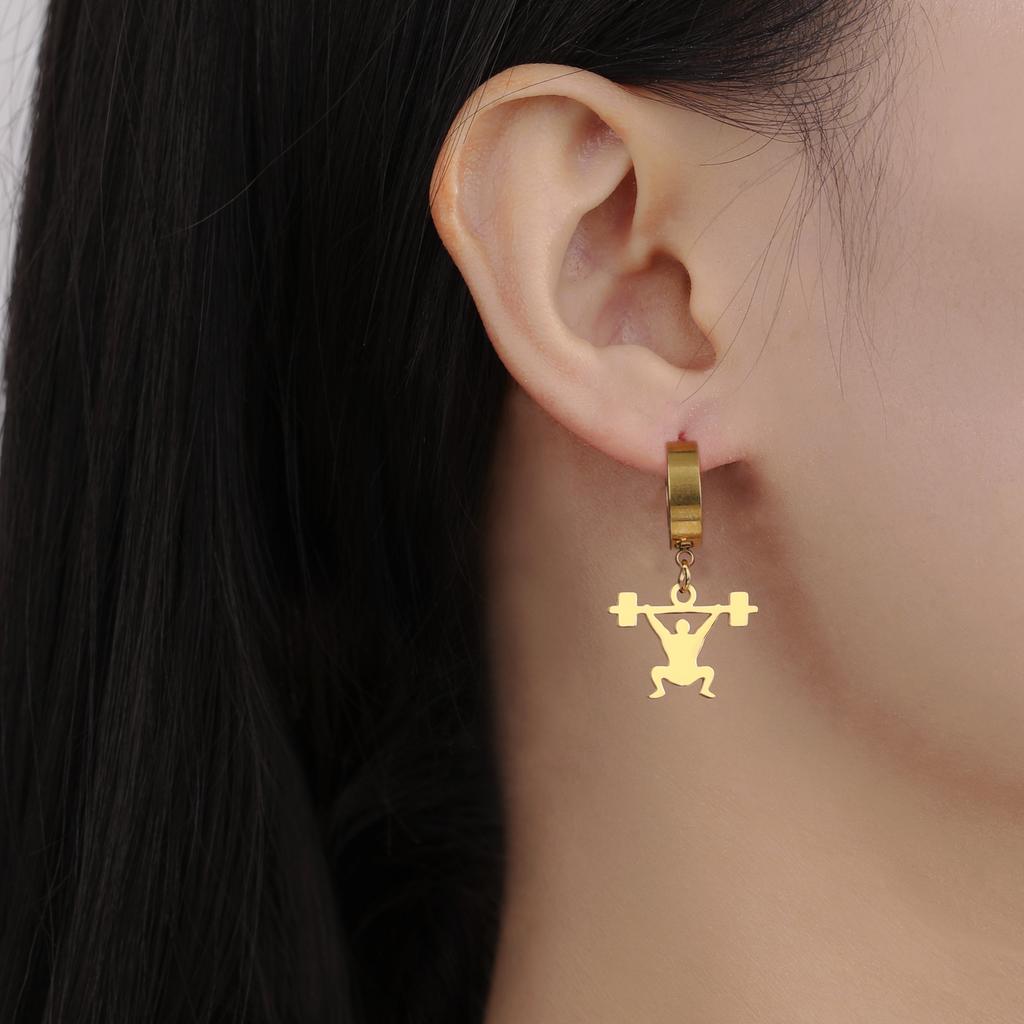 Cazador Gold Color Weightlifter Drop Earrings for Women Men Fitness Exercise Stainless Steel Jewelry Earrings 2026 Trend Gift