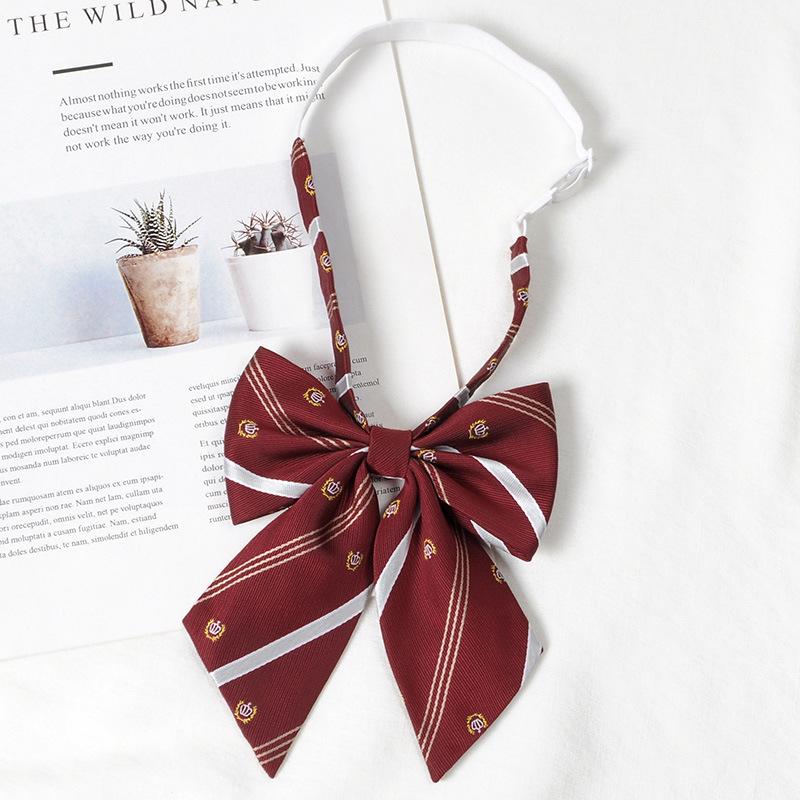Women's Red Stripe No-Iron Japanese Academy Style Bow Tie Shirt Accessory