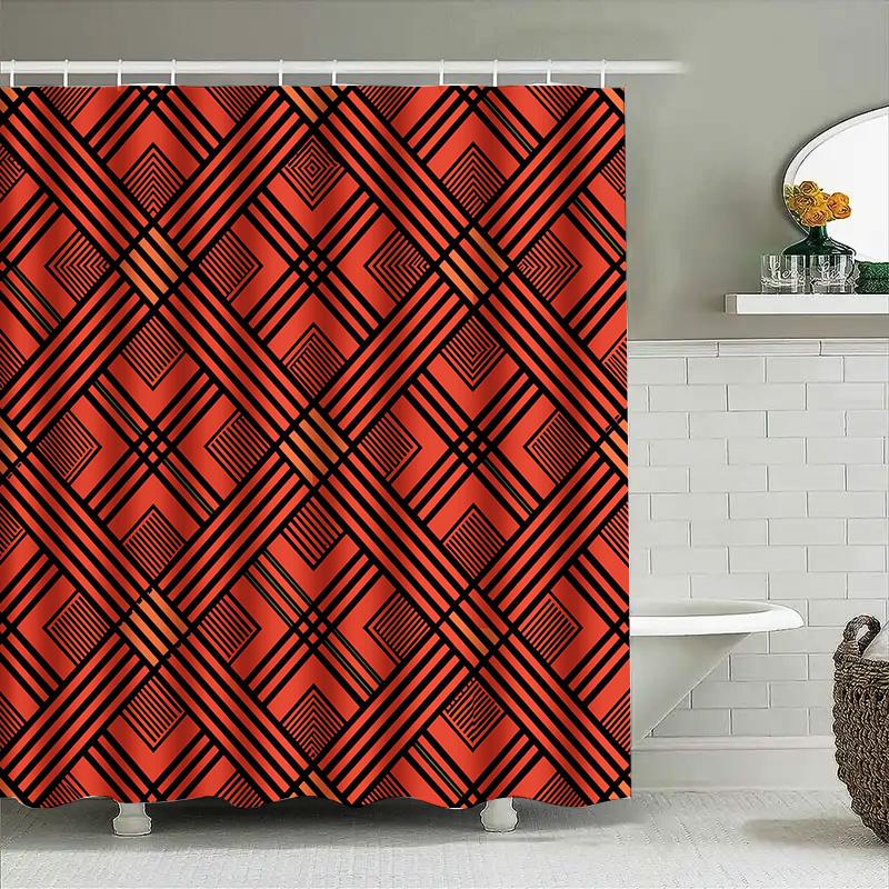 Modern Red Pattern Shower Curtain Waterproof Decorative Bathtub Liner For Bathroom Accessories Red 80 X 126 (Set Includes Shower