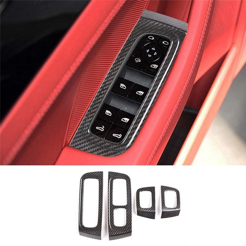 A87Q-For Porsche Panamera 2017- Dry Carbon Fiber Car Window Lift Switch Button Frame Cover Trim Decorative Accessories