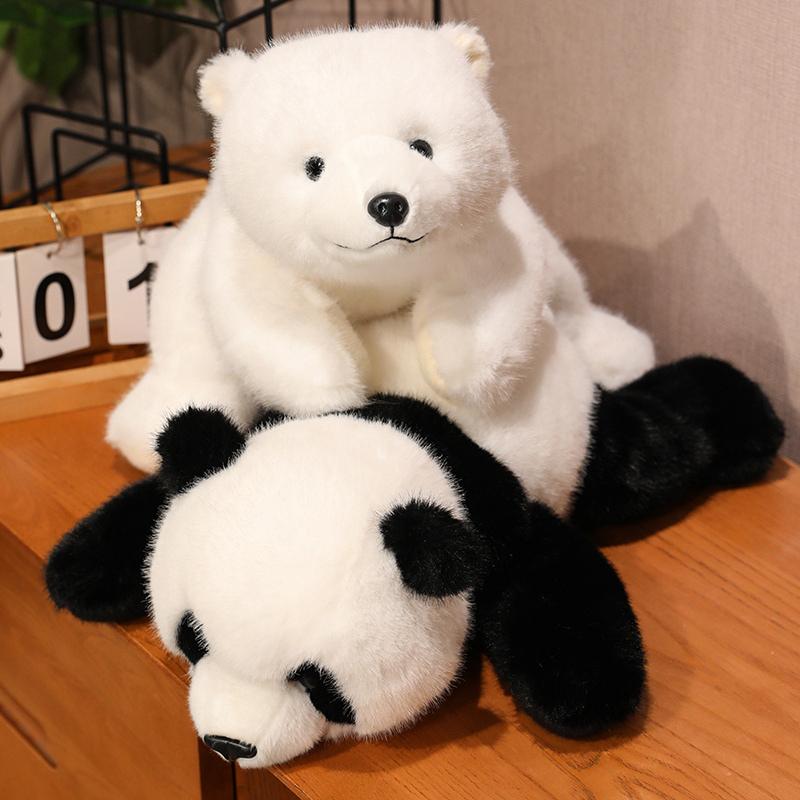 Creative 30/45/65cm Simulation Bear Panda Stuffed Animal Soft Fluffty Doll Lie Prone Funny Toys  Decor Girls Xmas Birthday Gift