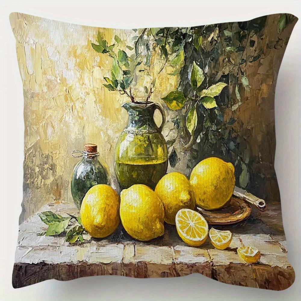 pc D Flat Pillow Not Included Lemon Still Life Oil Painting Cushion Cover Short Plush Kitchen Decor Rustic Gift Case