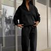 2025 European Autumn/Winter Fashion Zipper Lapel Solid Color Casual Two-Piece Set