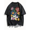 Retro Washed Abstract Floral Print T-Shirt Casual Crew Neck Ethnic Art Flower Graphic Tee Top