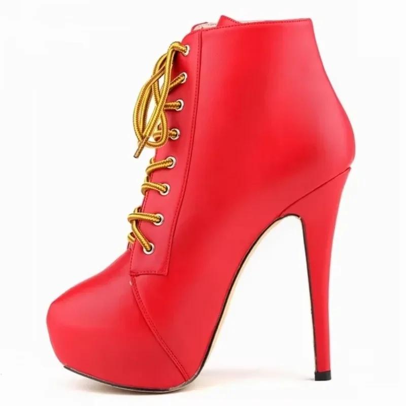 Autumn Winter Platform Ankle Boots For Women Sexy Round Toe Pumps Lace-Up Runway Female Shoes Buckle Strap Pole Dance High Heels