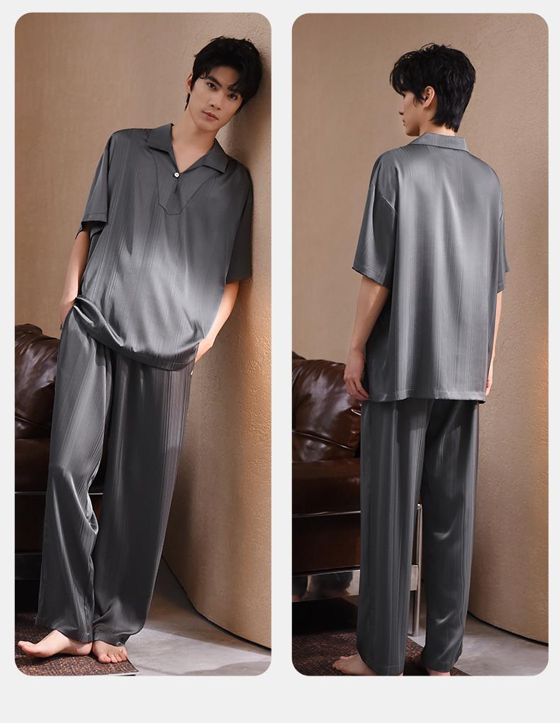Xuan Liang Men's Sleepwear Summer Thin Ice Silk Short-sleeved Pants High-end Light Luxury Imitation Silk Home Furnishing Set