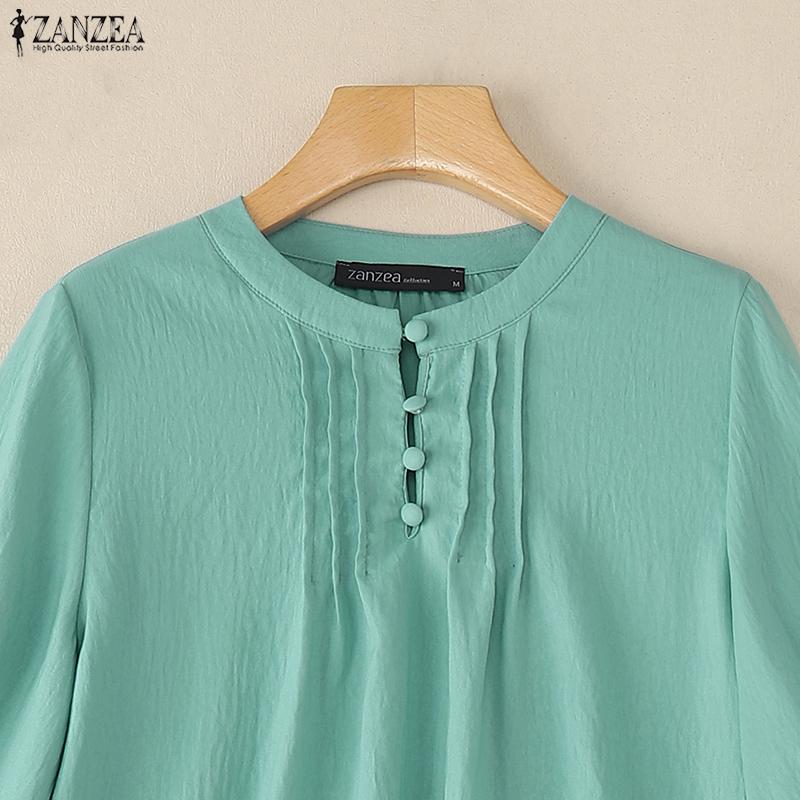 ZANZEA Bluză casual de vară pentru femei cu gât rotund și mâneci scurte