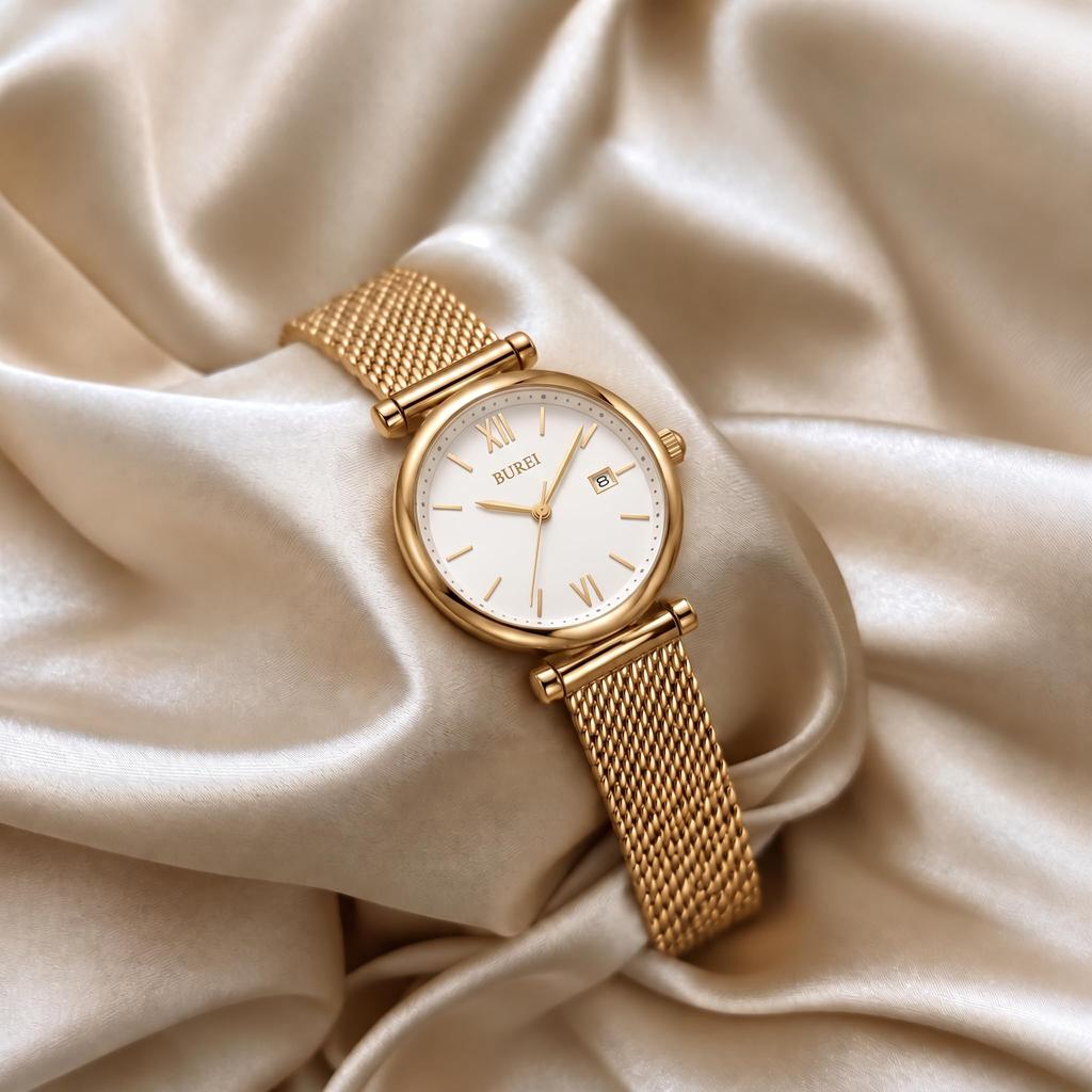 BUREI Japanese Quartz Stainless Steel Slim Lightweight Wristwatch Women's Watch, Movement, Band, Design, Stylish, Waterproof, Simple,