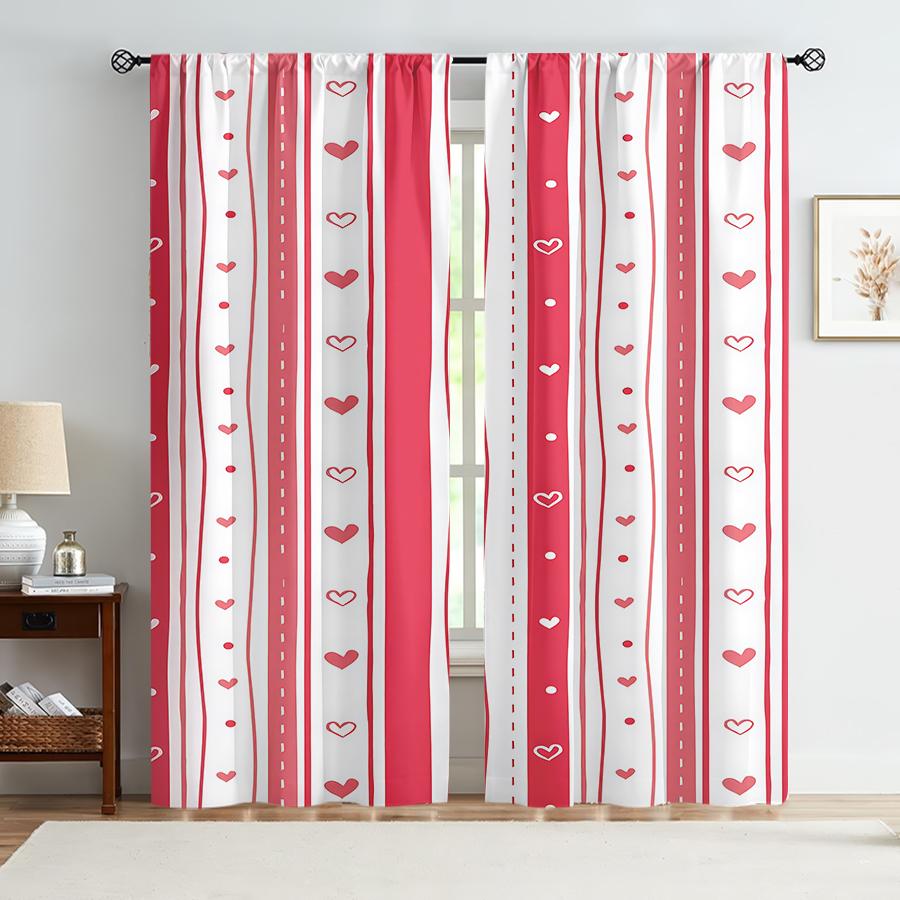 

2PCS red and white striped heart-shaped curtains, minimalist style, decoration for living room and bedroom, with drawbar pockets 24x59in(60x150CM)x2&Rod Pocket