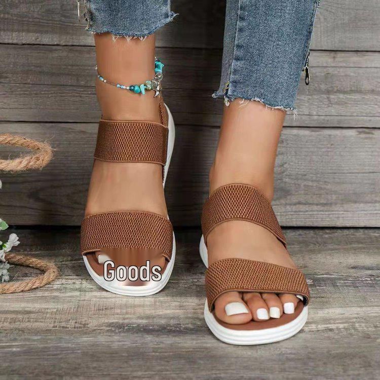 Women's 2024 Summer Casual Sandals: Thick Sole Wedge with Elastic Band & Open Toe, Plus Size Available