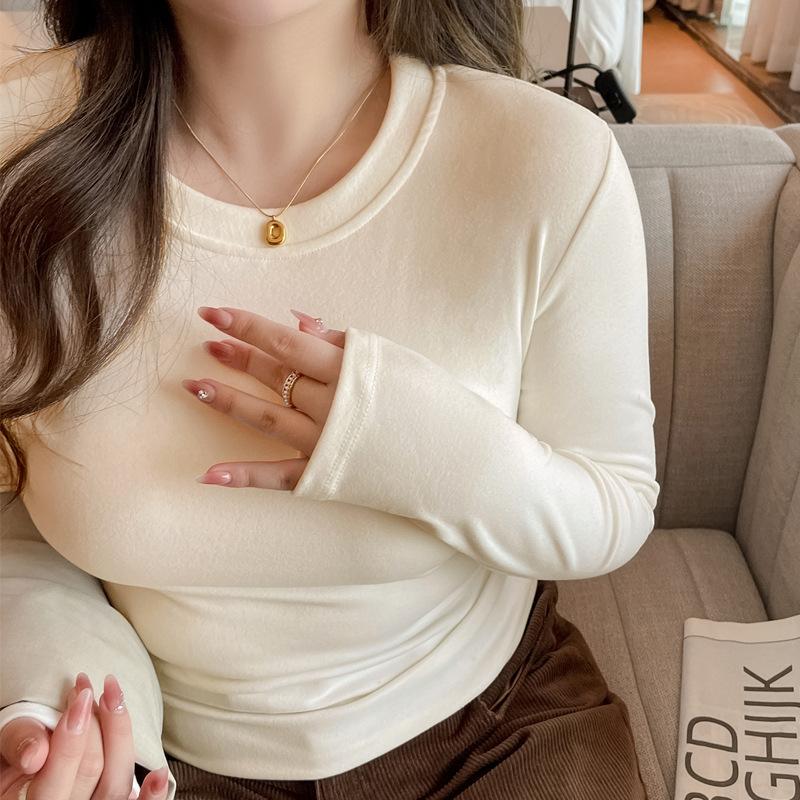 Spring Autumn Round Neck Casual Fashion Simple All-match Tee Women Long Sleeve Slim Pullover T-shirt Top