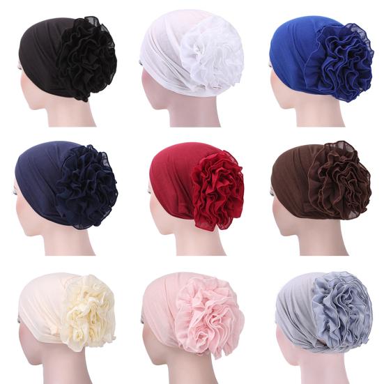 Women Lady Solid Color Head Scarf Flower Hat Cap Cotton Bandana Headwrap