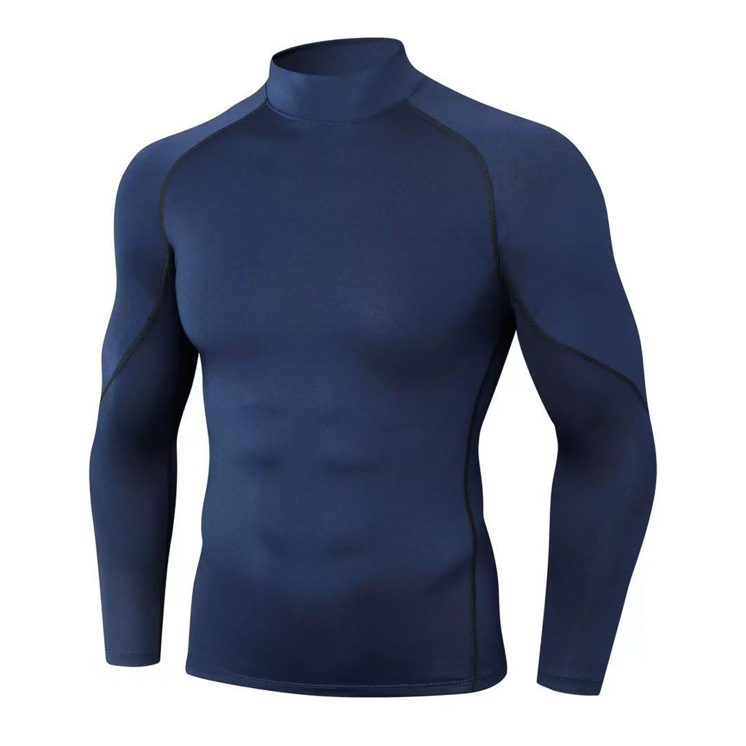 Herren Sport T-Shirt Schnelltrocknend Bodybuilding Laufshirt Langarm Kompressions-Top Fitnessstudio T-Shirt Herren Fitness Eng M navy blau