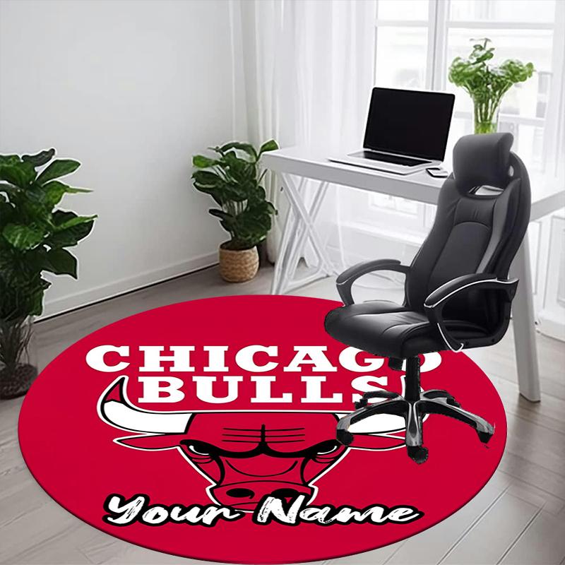 Custom Name Chicago Bulls Printed Round Rug Carpet Chair Rug Area Rug Entryway Doormats,for Office Chair Living Room Bedroom Kitchen Room.