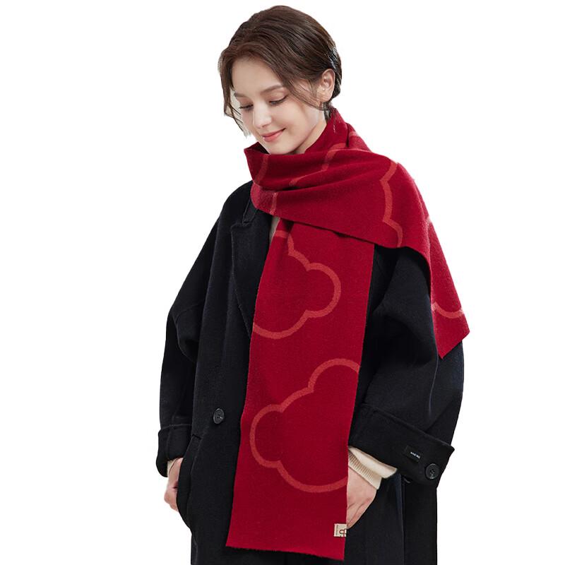 JIUMU Women's Pure Wool Red Scarf