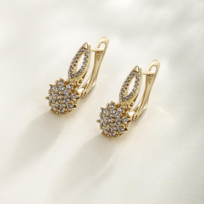 Women's Trendy Geometric 18K Gold Plated Zircon Hoop Earrings for Wedding Engagement Brass Jewelry