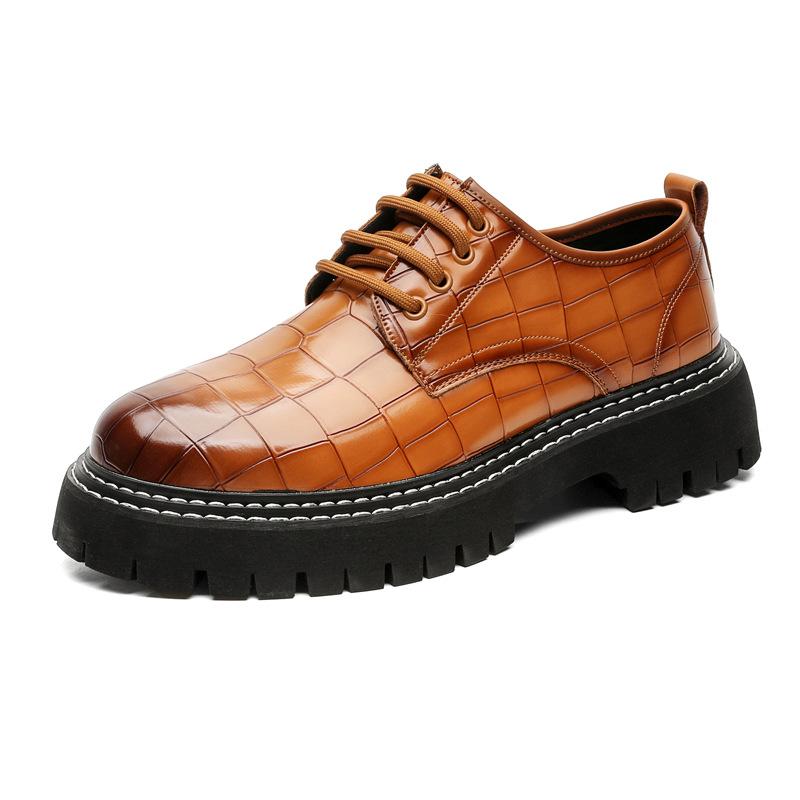 

1101 Casual leather shoes men s retro casual shoes lace-up thick-soled heightening shoes 44 коричневий