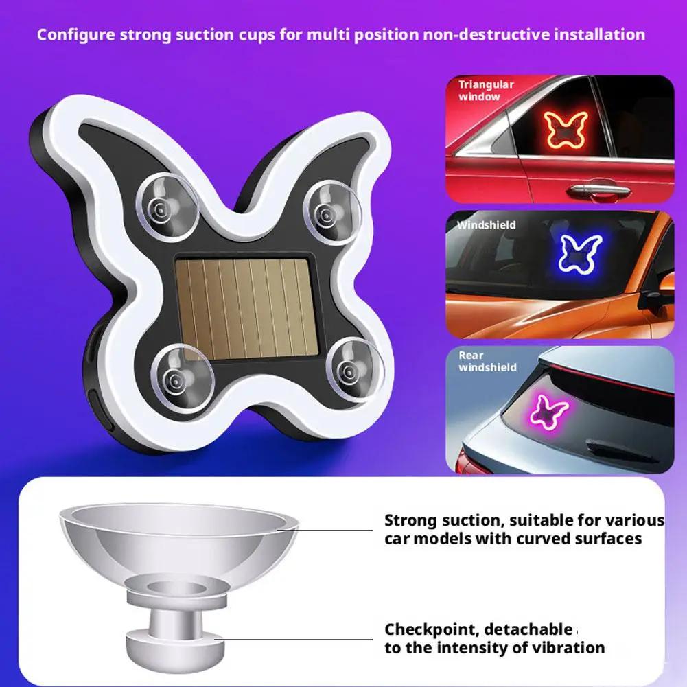 Car Window Wireless LED Ambient Light 5V USB & Solar Powered Butterfly Shaped Neon Lamp for Night Driving Interior Decor Accessories Romantic Gift