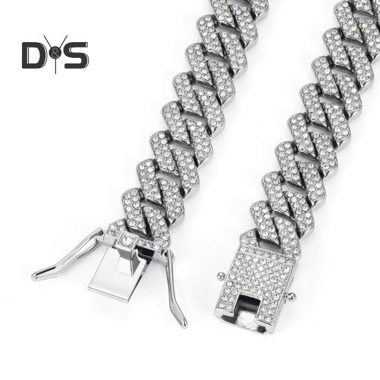 Unisex Bracelet Rhinestone Decor Thick Rhombus Chain Luster Zinc Alloy Adult Neck Wrist Jewelry Club Party Holiday Gift Necklace