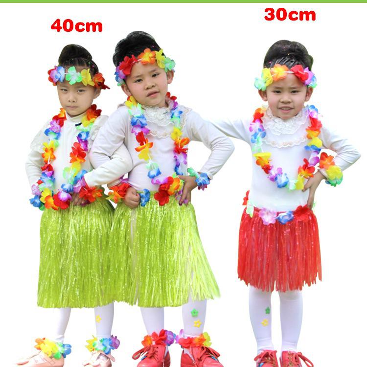 Kaifeng Hawaiian Grass Skirt & Flower Garland 6-Piece Set for Festival & Stage Performances