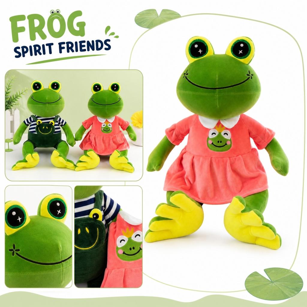 Soft Plush Frog Stuffed Animal Toy 30cm 40cm Size Sitting Design with Overalls and Striped Shirt Collectible Plush Toy for Display and Gift