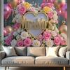 1pc Backdrop with Heart-Shaped Floral Design,Pink&Golden Theme,for Photo Booths,Anniversaries,Weddings,and Festive Decorations,Indoors and Outdoors