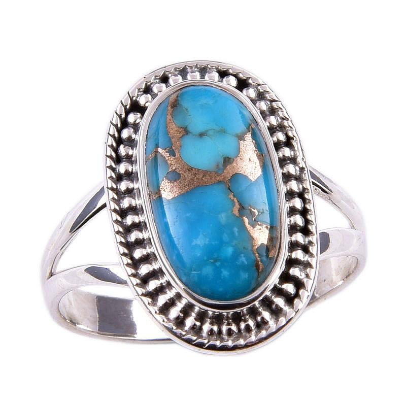 Natural Blue Copper Turquoise Gemstone 925 Solid Sterling Silver Ring S.9 B1h08
