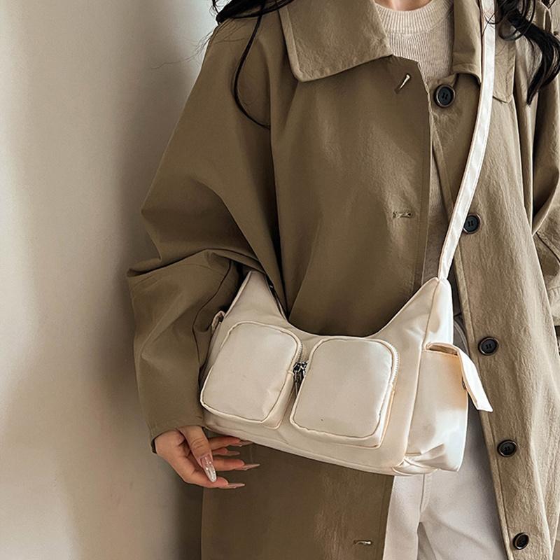 Yogodlns Simple Retro Shoulder Bags for Women Outdoor Travel Ladies Multi-Pocket Crossbody Bag Solid Color Girl Hobos Tote Handbag
