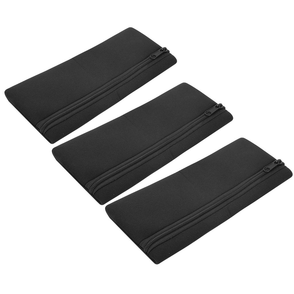3Pcs Front Zipper Pencil Cases MultiFunction Bag Large Capacity Neoprene Portable Stationery Storage(Black )