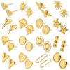 Girl Gold Color Ear Studs Heart Round Geometry Fashion Jewelry Stainless Steel Earrings For Women Men Accessories With Earplug