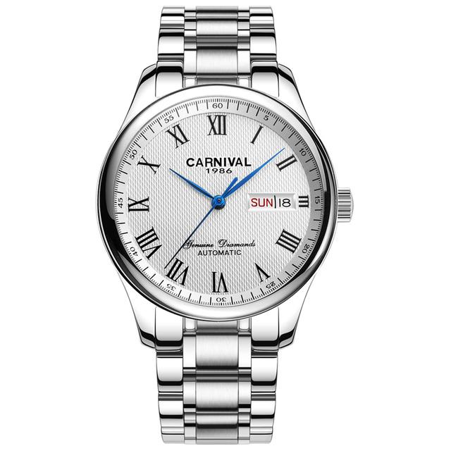 Carnival Brand Luxury Watches for Man Fashion Waterproof Men's Gold Silver Calendar Automatic Mechanical Wristwatch Reloj Hombre