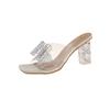 High heels women's summer 2025 new French rhinestone bow crystal heel sandals square head thick heel slippers women